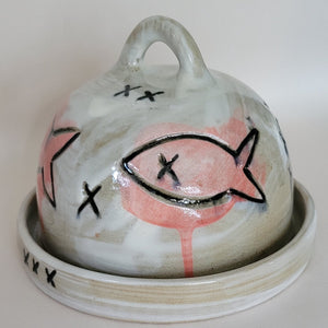 Pink fish butter dish