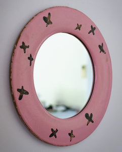 Wheel thrown frame and mirror - pink