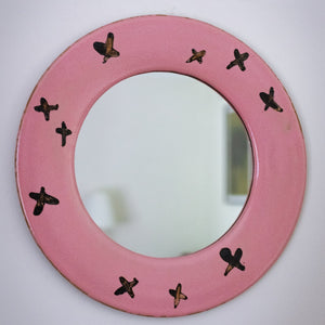 Wheel thrown frame and mirror - pink